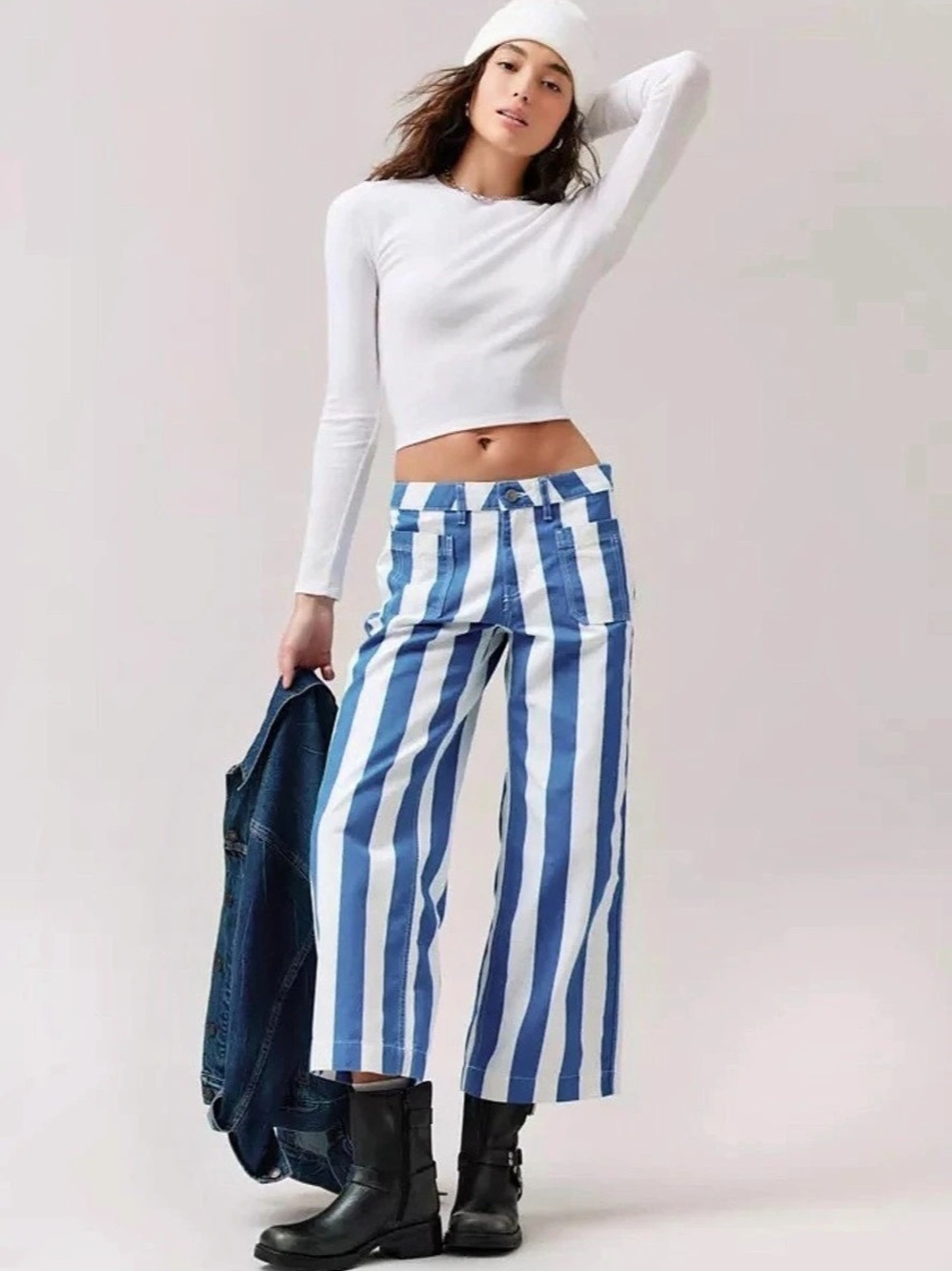 BDG Wide Leg Pants Blue & White Waist 25